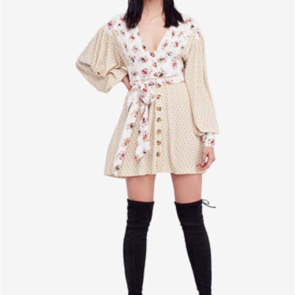 NWT Free People Floral Mini Dress in Cream and White Size XS